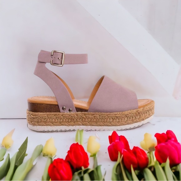 Soda Shoes - Last Chance Soda Topic Purple Ankle Strap Espadrille Platform Wedge Sandals